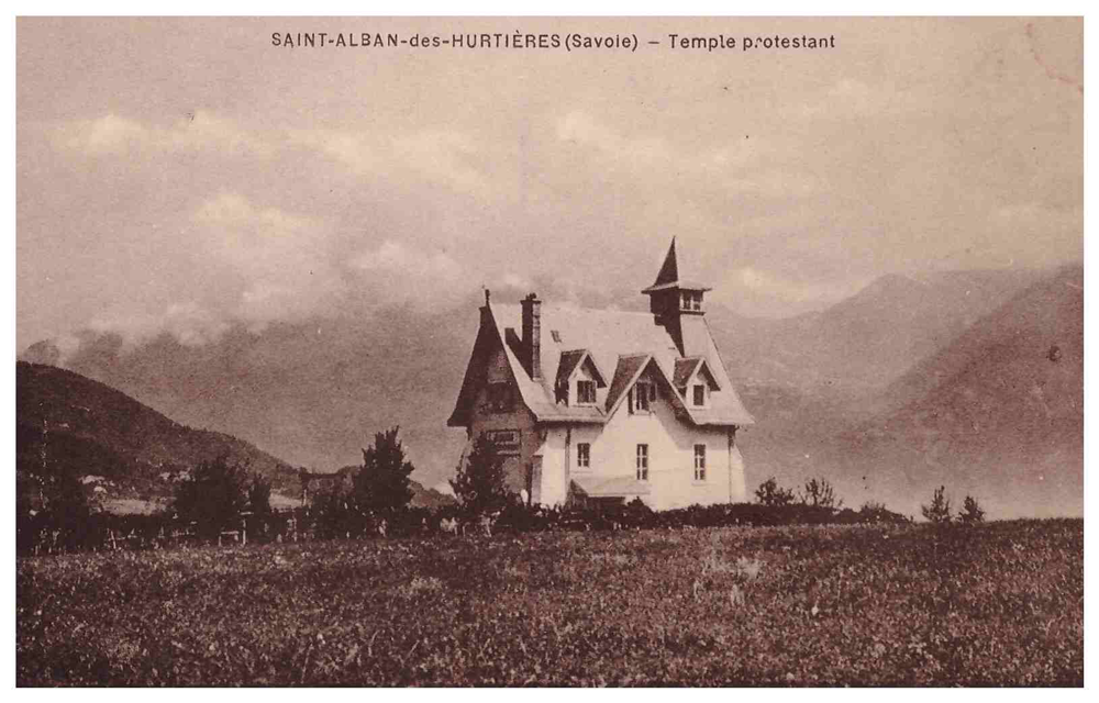 Ancienne carte postale de l'ancien temple protestant de Saint Alban d'Hurtières