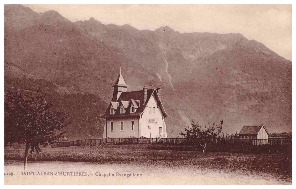 Ancienne carte postale de l'ancien temple protestant de Saint Alban d'Hurtières