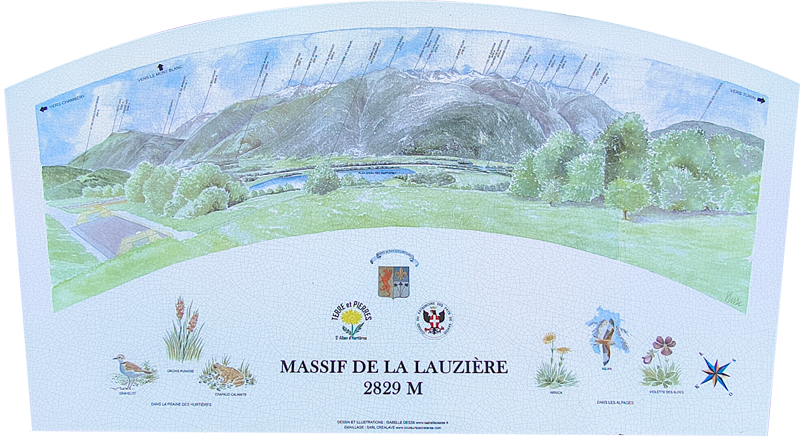 Gros plan de la table d'orientation du Chef Lieu - eglise de Saint Alban d'Hurtières