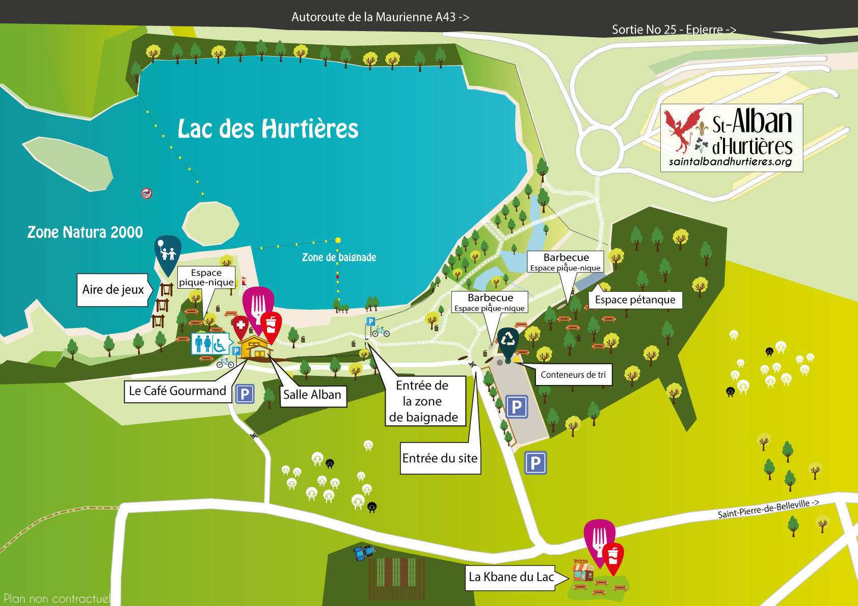 Plan du site du Lac des Hurtieres - Plan d'eau de Saint Alban d'Hurtières